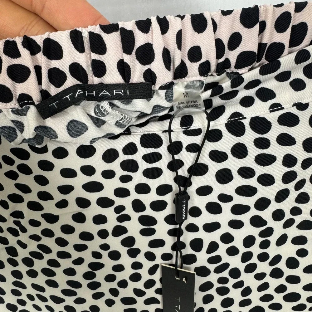 T Tahari Women A-line Pull On Skirt Leopard  Black Dot Midi Sz‎ M Elastic Waist